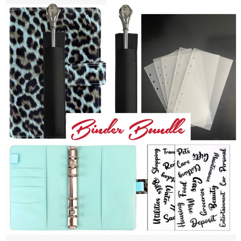 AQUA BLUE ANIMAL PRINT A6 Binder BUNDLE, Cash Envelope Stuffing Method